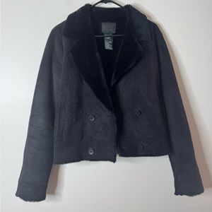 Ralph Lauren Black Label Suede Faux Fur Double Breasted Jacket Coat Small